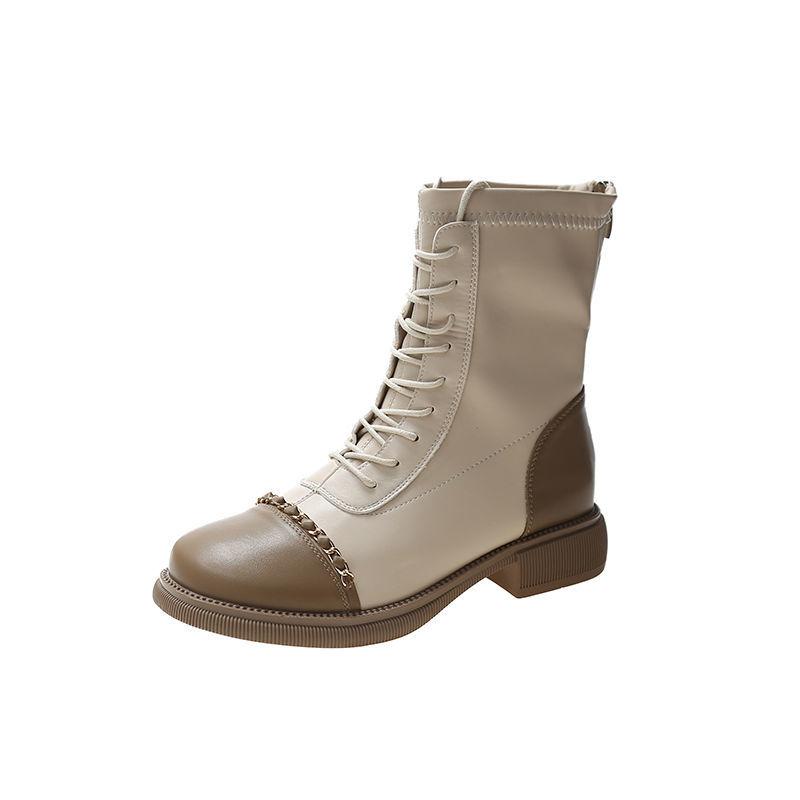 Thick-heeled Martin Boots Women's 2021 Summer British Style Retro Round Toe Short Boots Metal Chain Motorcycle Boots