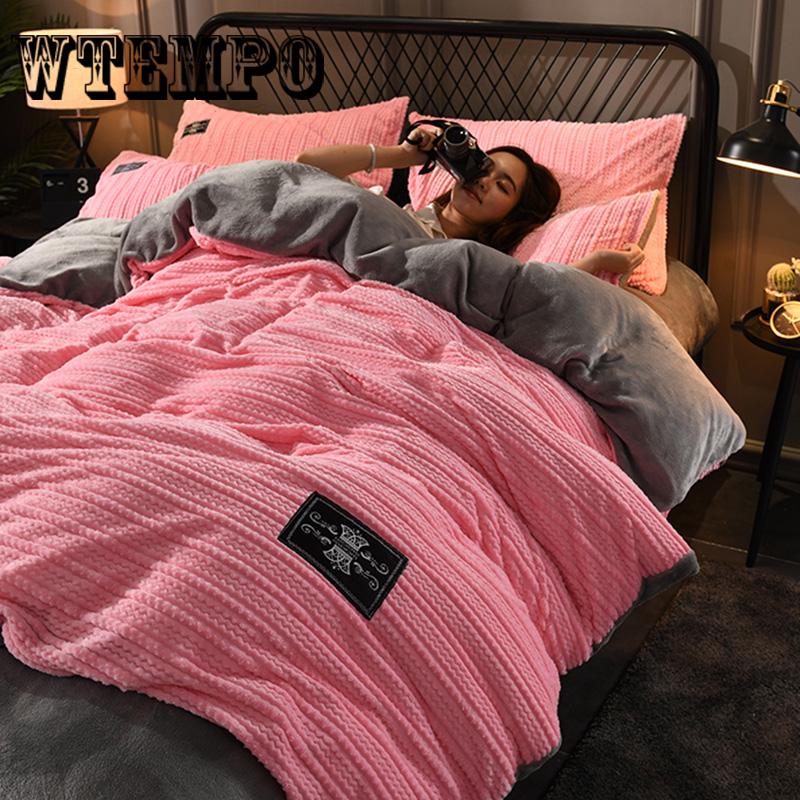 Queen Bedding Set Soft Winter Velvet Bed Linen 4pcs Duvet Cover Set AB Side Quilt Cover
