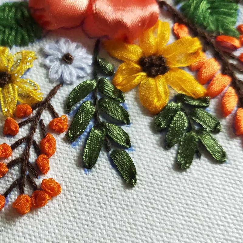 Ribbon Embroidery Small Painting Kit Non-finished Product 30X30CM Three-dimensional Cross Stitch Autumn Color Pine Cone Embroidery