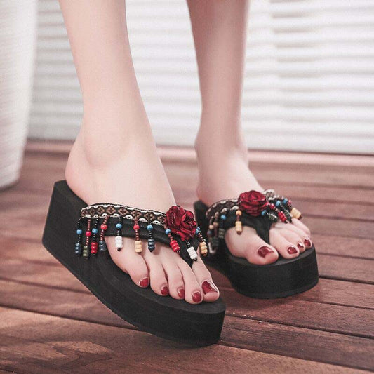 Flip-flops Women's Summer Fashion All-match Outer Wear Non-slip Slope with Sandals Ethnic Slippers Women Beach Shoes