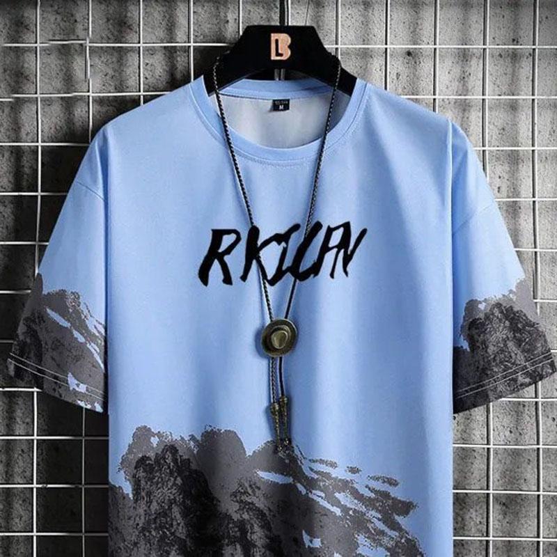 Summer T-shirt Men's New Trendy Ice Silk Trousers Suit Korean Version Large Size Casual Men's Ins Trend Wild and Handsome