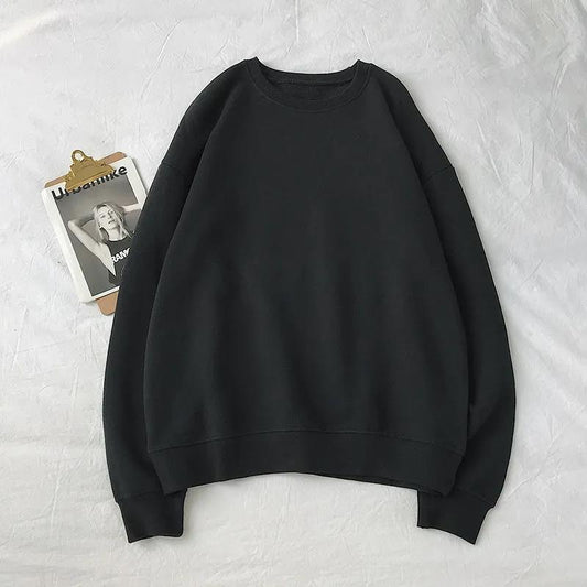 Spring and Autumn Cotton Long-sleeved T-shirt Sweater Men's and Women's Round Neck Loose Solid Color Casual All-match Top