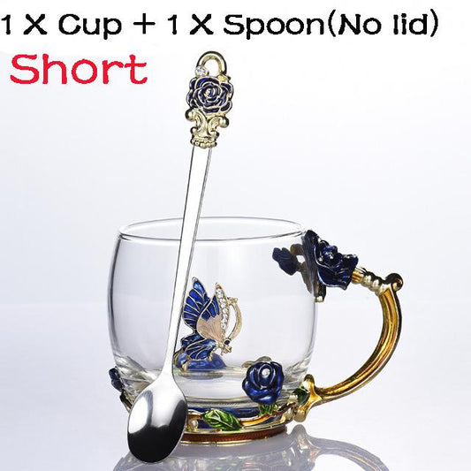 Enamel Glass Cup Heat-resistant Tea Brewing Coffee Cup Flower Tea Cup Creative Light Luxury Gift Boxed Teacher's Day Gift