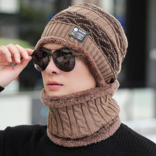 Woolen Hat Men's Winter Thickening Plus Velvet Warm Cotton Hat Cycling Cold and Windproof Ear Protection Knitted Hat