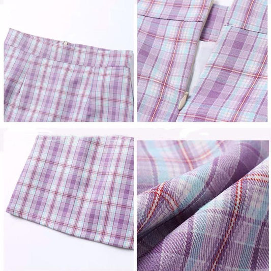 Bow School Girl Women High Waist Pleated Skirt Plaid A-Line Flare Skater Short Skirt Uniforms Cosplay Sweet Girls