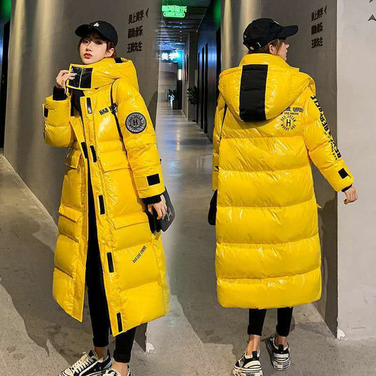 Glossy Wash-free Winter Padded Coat Women's Mid-length Over-the-knee Loose Bread Coat Thick Padded Coat