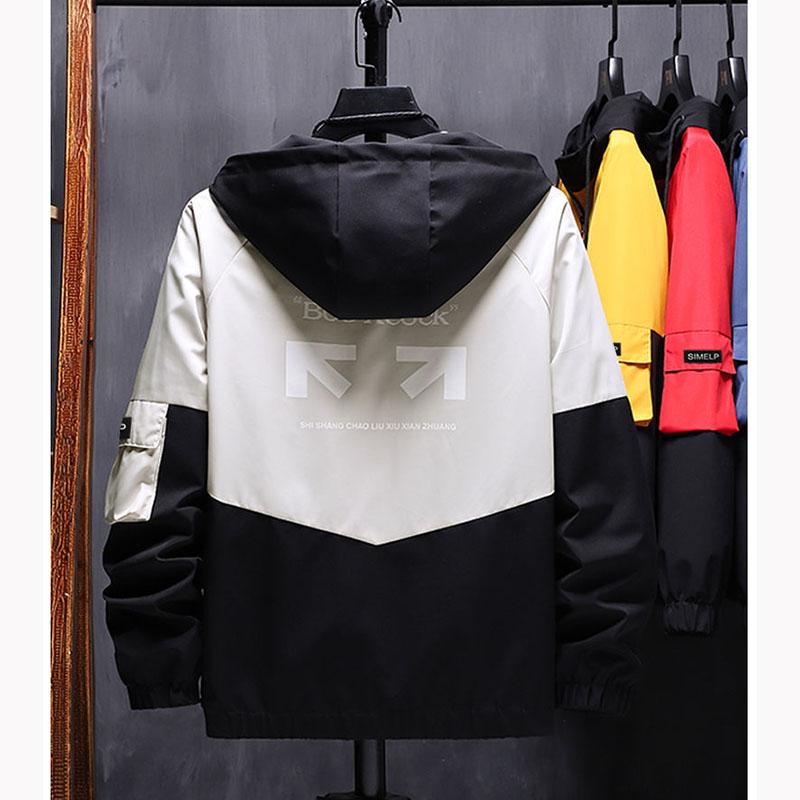 Men's Spring and Autumn Coat Sportwear Jacket Korean Trend Colorblock Print Hooded Jacket Loose Casual Bomber Jacket