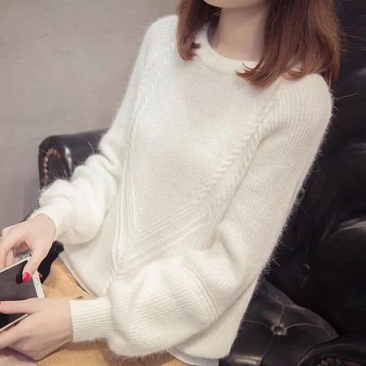Autumn/winter Sweater Women's Pullover Short Loose and Thin Korean Fashion All-match Long-sleeved Knitted Bottoming Shirt