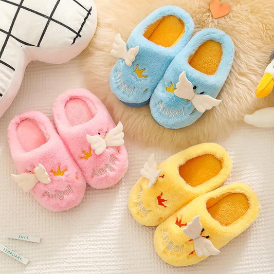Children's Butterfly Decorative Cotton Slippers Autumn and Winter Warm Flat Shoes Indoor and Outdoor Non-slip Casual Slippers Light Soft Shoes