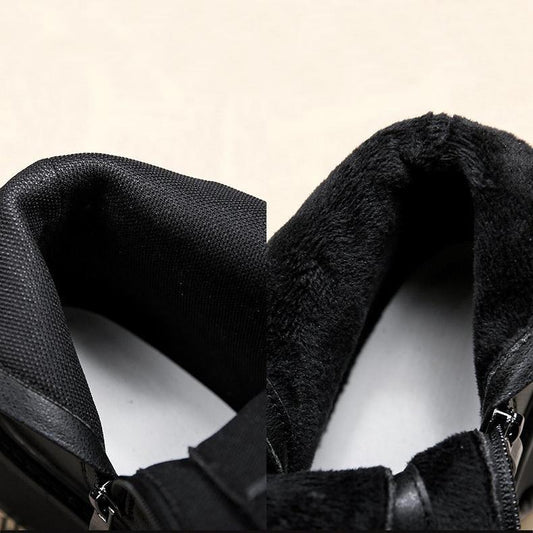 Black Boots Women Winter Fur Leather Boots Ankle Booties Spring Fall Shoes Goth Punk Shoes Warm Velvet Lace Up Footwear