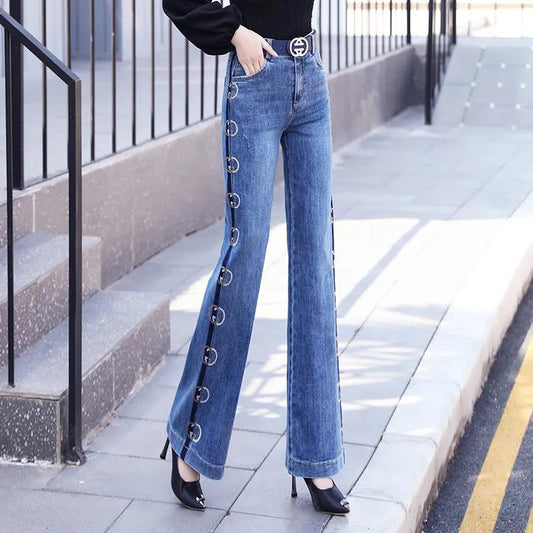 Diamond-studded Wide-leg Jeans Women's 2022 Spring and Autumn New High Waist Drape Slim All-match Fashion Straight Pants Trousers
