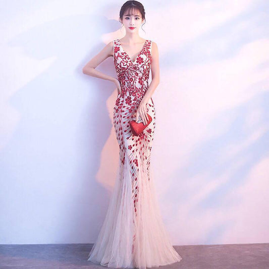 Evening Dress Banquet Noble Elegant Long Sexy Fishtail Toast Clothing Dinner Host Dress