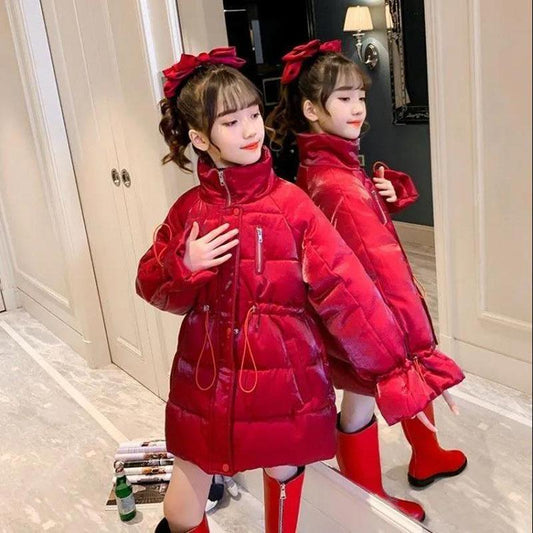 Girls' Warm Cotton Winter Clothes Windproof Down Padded Jacket Padded Jacket with Fleece