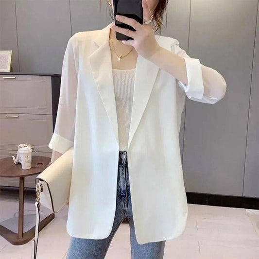 Women's Summer Thin Suit Jacket High-end Design Suit Sunscreen Top Mid-length Air-conditioning Cardigan Loose Sunscreen