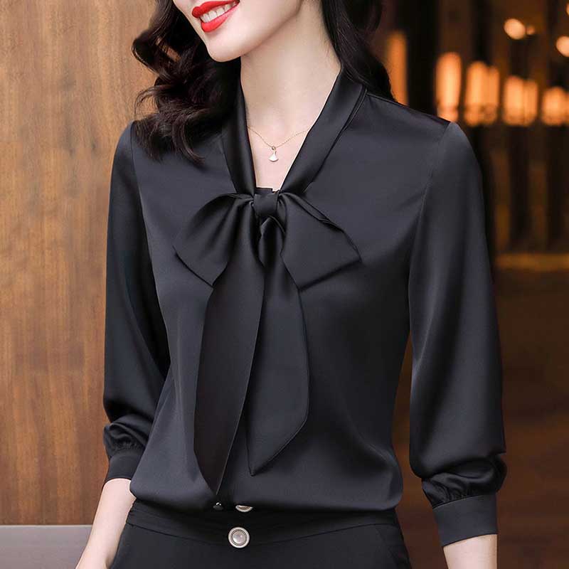 Bow Knot Streamer Bottoming Shirt Top Women's Spring and Summer Fashion Professional Temperament Blouses