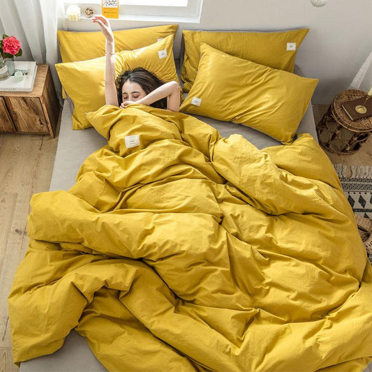 Washed Cotton Four-piece Set Pure Color Cotton Pure Cotton Bed Linen and Pillowcase Four-piece Set Nordic Bedding