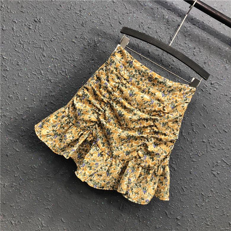 Women Skirts Floral Printed A-line Mini Skirts Ruffles Pleated Skirts Beach Holidays Casual Skirts