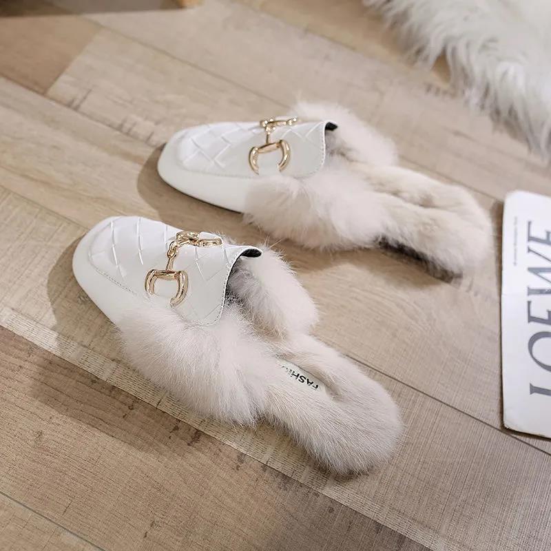 Women's Autumn and Winter Furry Fashion Cotton Slippers with Slippers Indoor and Outdoor Casual Flat Shoes Soft Shoes