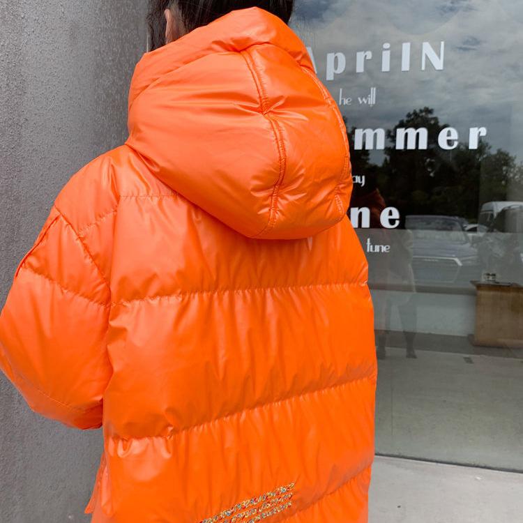 Women's Down Jacket Mid-length Thickened Knee-length Shiny Shiny Leather Disposable Waterproof Hooded Embroidered Jacket