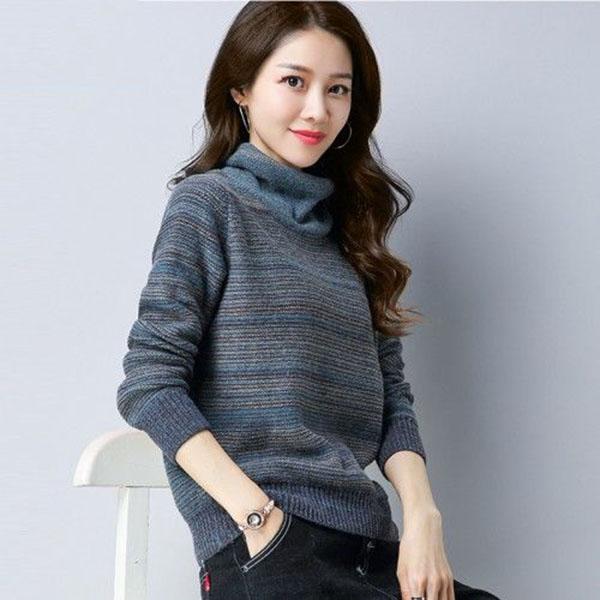 Autumn and Winter Plus Velvet Thick Sweater Knitted Loose Large Size Base Shirt High Neck Warm Female Sweater