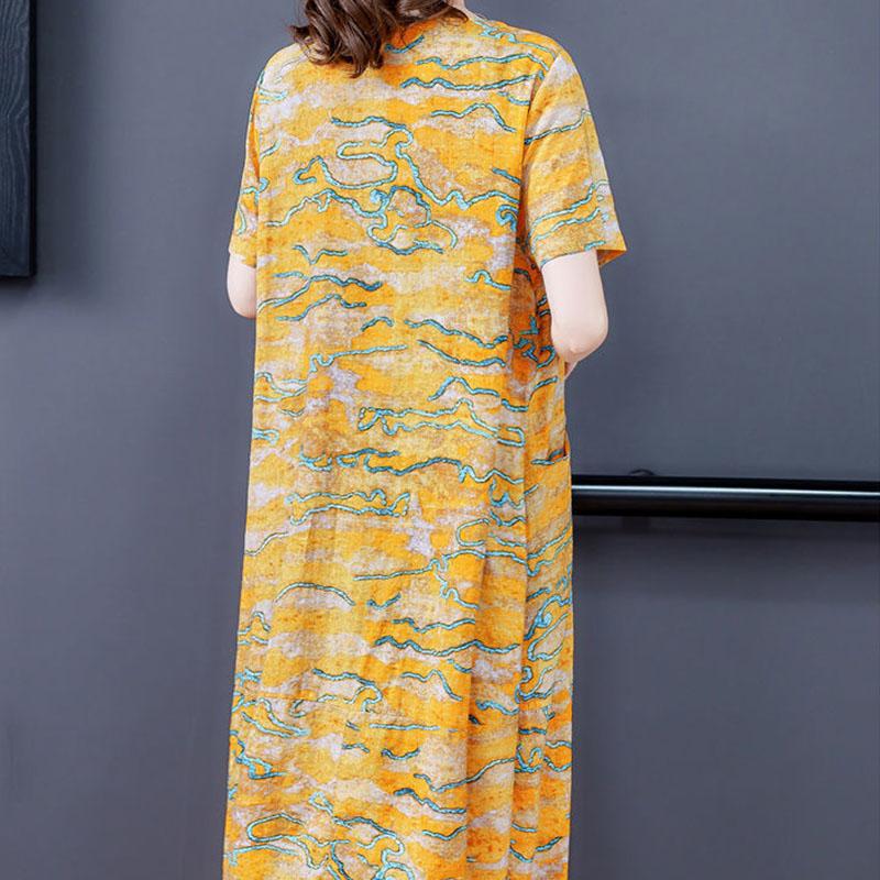 Women's Summer Plus Size Loose Long Dress Mother Dress Print Slim Skirt