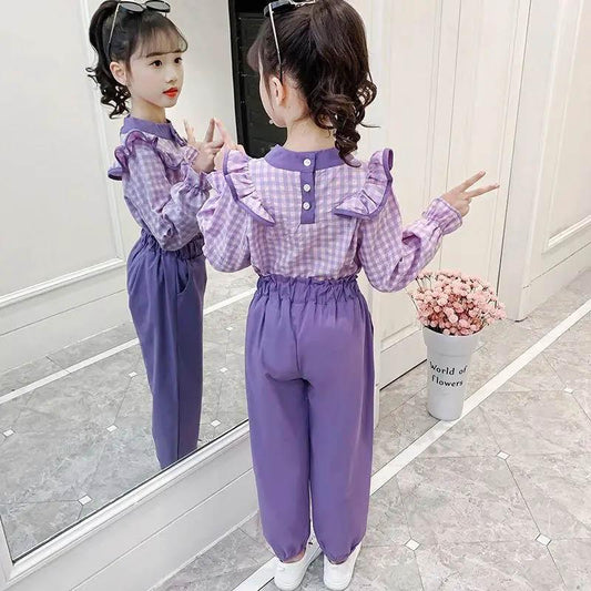 Girls Sports Suits Children Summer Wear Spring and Autumn Two-piece Suits Leisure Loose Sports Long-sleeved Children's Pullovers Two-piece Suits