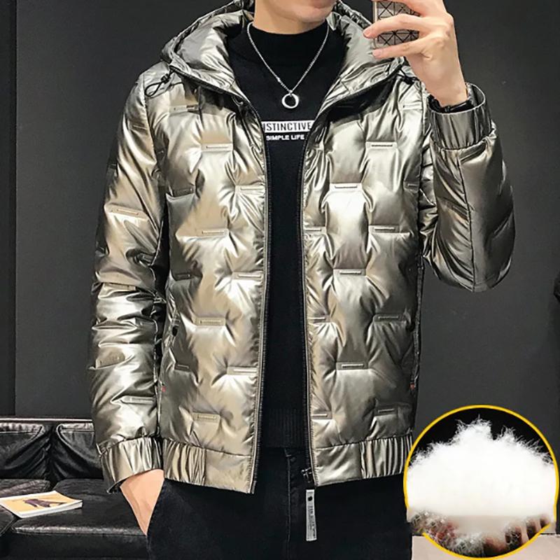Glossy Down Jacket Men's Short Winter Jackets Korean Version of The Trend of Thick Warm Hooded Men's Jacket