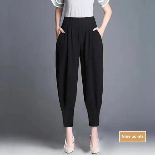 Ladies Black Wide Leg Pants Spring and Summer All-match Loose and Thin Large Size Fat Casual Pants
