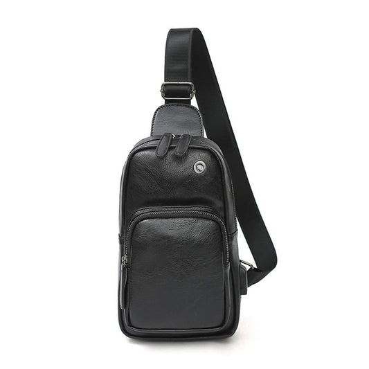 Chest Bag Men Coffee Large Capacity with Headphone Hole Shoulder Bag Outdoor Sports Pockets