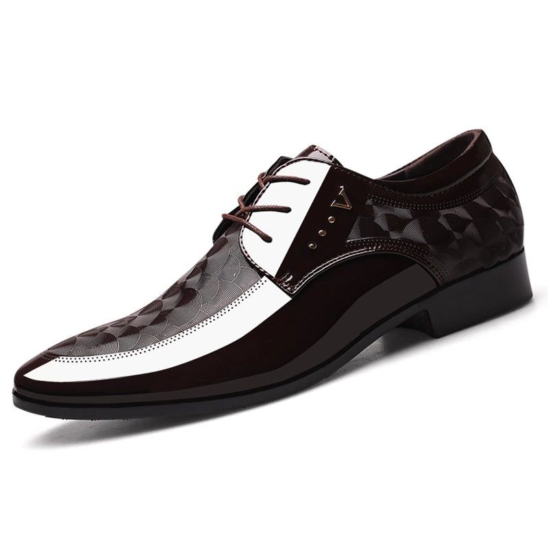 Men's Business Casual Lace-up Leather Shoes Korean Formal Dress Black Pointed Increase Wedding Shoes