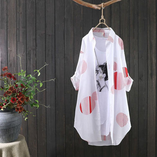 Chiffon Printed Long Sleeve Shirt Women's Long Sun Protection Clothing Loose Breathable Shirt Dress