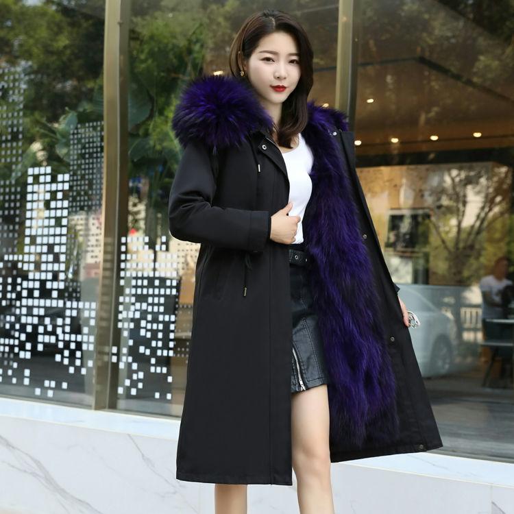 Winter Fashion Trend Raccoon Fur Liner Pie To Overcome Female Detachable Mid-length Coat Fur Coat