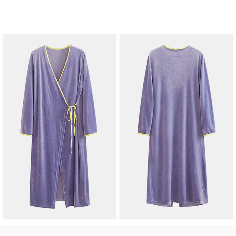 Women's Elegant Gold Velvet Long-sleeved Pajamas Japanese Kimono Nightdress Autumn Spring Nightgown Simple Loose Solid Color Robe