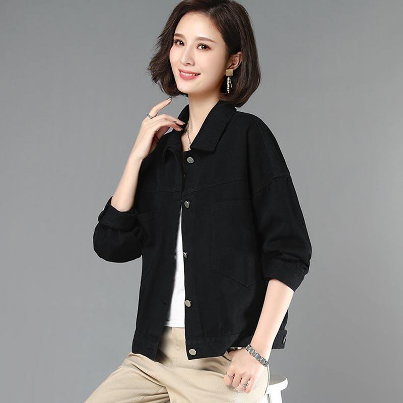 100% Cotton Denim Jacket Women's Short Spring Loose Loose and Thin All-match Casual Long-sleeved Cotton Jacket