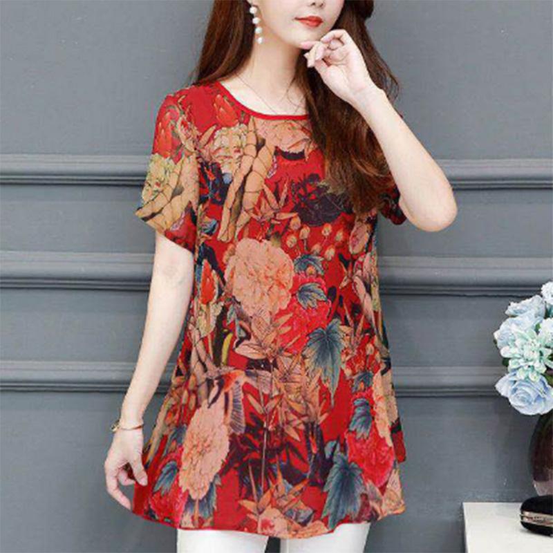 Fashion Plus Size Women's Summer Fat Mother's Clothing Printed Top Loose Cover Belly Thin Women's T-shirt