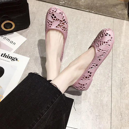 Plastic Sandals Female Summer White Non-slip Flat Bottom Pregnant Mother Shoes Comfortable Hollow Hole Nurse Shoes