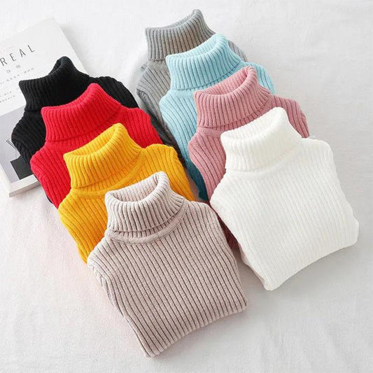 High-neck Knitted Sweater Boys Girls Autumn Winter New Without Velvet Plus Thickening Small Medium Large Children's Bottoming