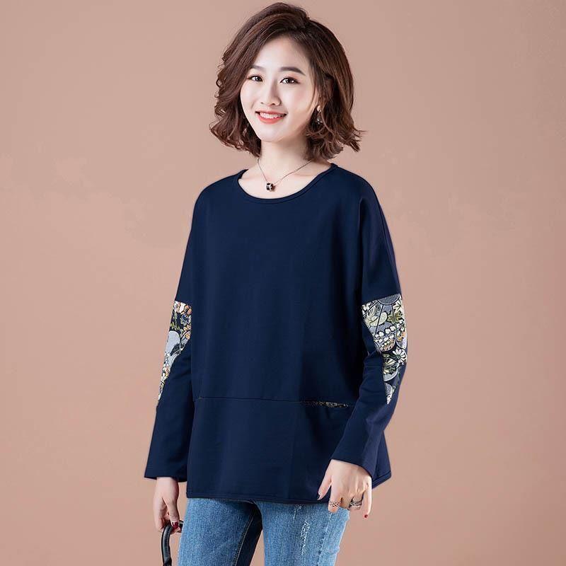Women Clothes Spring Autumn Casual Ladies Clothing Patch Long Sleeve T-Shirts Ladies Fashion Tops Pullovers