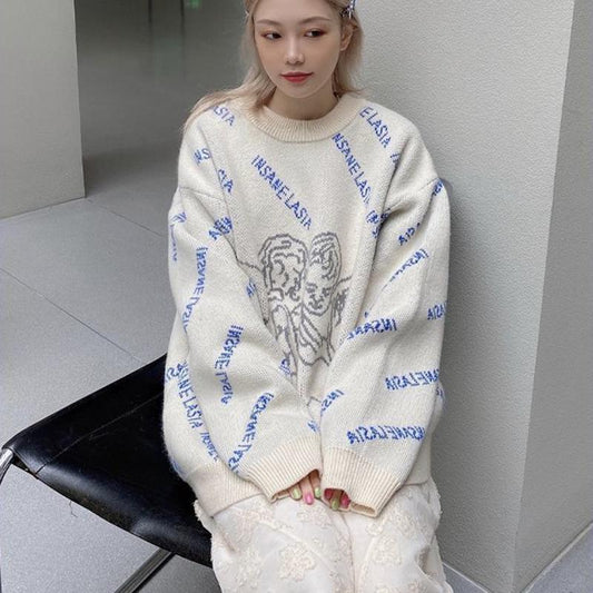 Autumn Winter Women Fashion Sweater Casual Knitting Sweater Round Neck Pullovers Loose Casual Long Sleeve Sweater