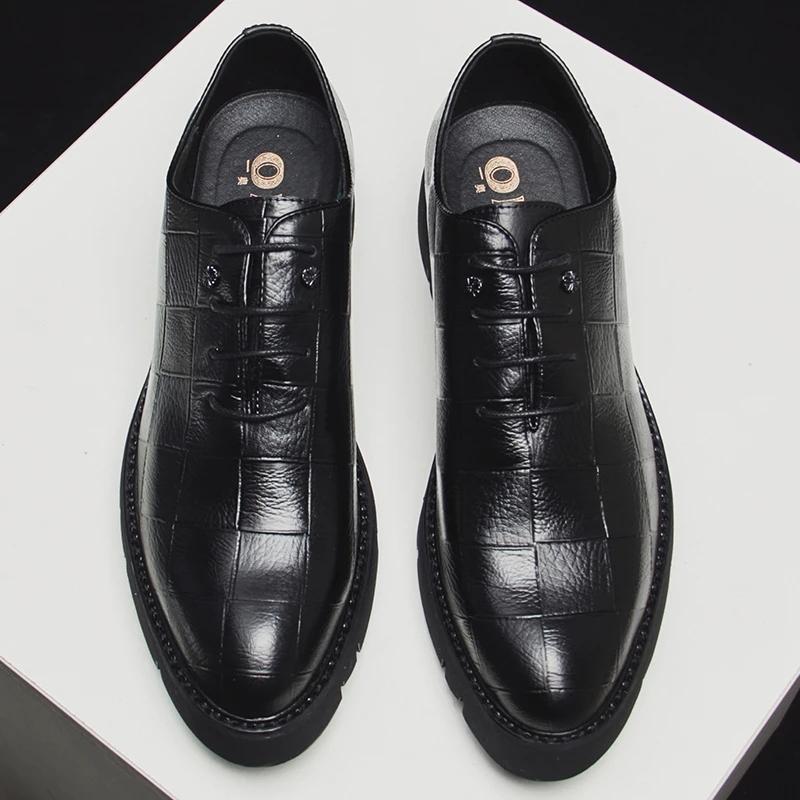 Men's Thick-soled Plaid Leather Shoes Leather Pointed Toe British Business Shoes Casual Shoes Formal Wear Men's Shoes Wedding Husband Shoes Dad Shoes
