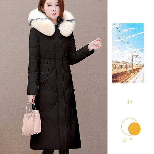 Cotton-padded Clothes Women's Mid-length Winter Clothes Korean Style Loose Fashion Women's Fur Collar Down Padded Coat