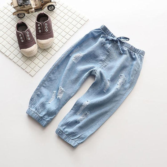 Boys' and Girls' Thin Anti Mosquito Pants Lantern Pants Leggings Jeans Solid Color Holed Capris Casual Pants