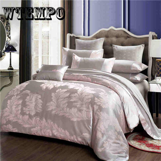 4pcs Home Textile Luxury Jacquard Satin Silk Bedding Set King Queen Size Duvet Cover Set