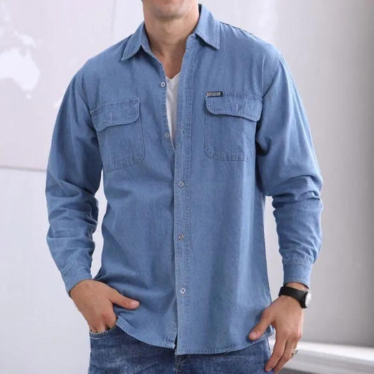 Denim Loose Jacket Long Sleeve Shirt Men's Pocket Jeans Outerwear Casual Spring Summer Cardigan Jacket High Quality Lapel Denim Shirt