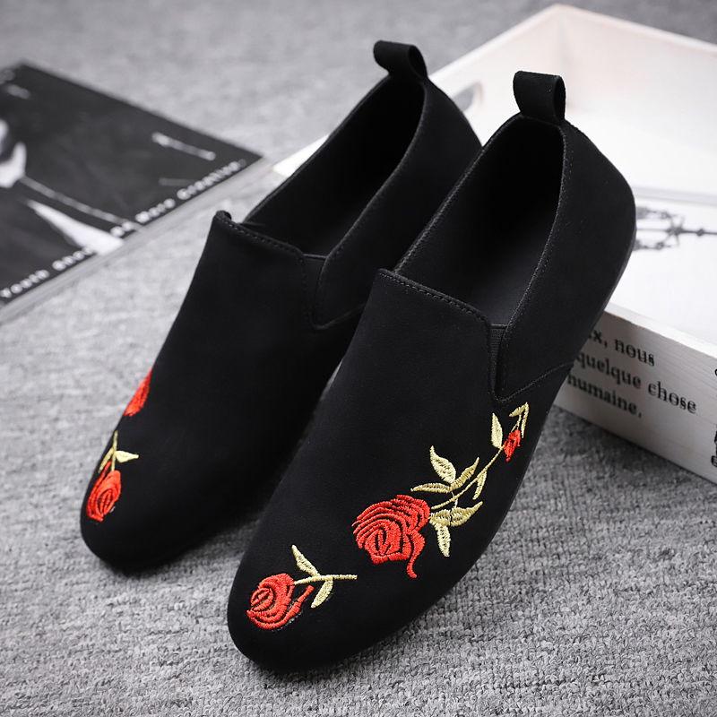 Peas shoes men's handsome wild personality lazy shoes one pedal social tide shoes red Deodorant