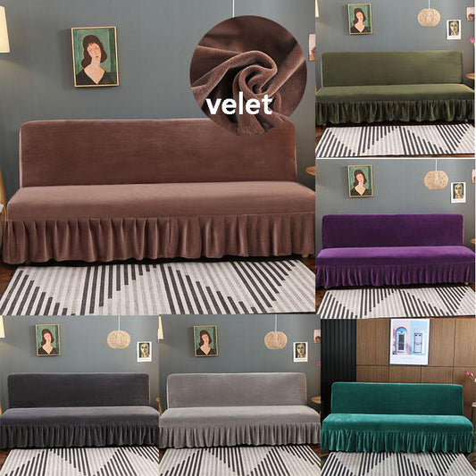 Armless Sofa Cover Inclusive Magic Sofa Cover Solid Color Folding Sofa Bed Cover with Skirt Elastic Furniture Protector Slipcover Couch Cover