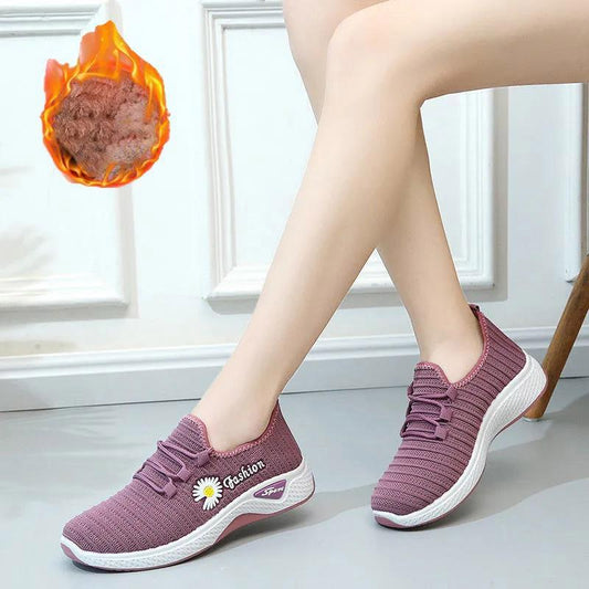 Women Autumn and Winter Plus Velvet Thick Cotton Shoes Non-slip Soft Bottom Cloth Shoes Lightweight Sports Shoes