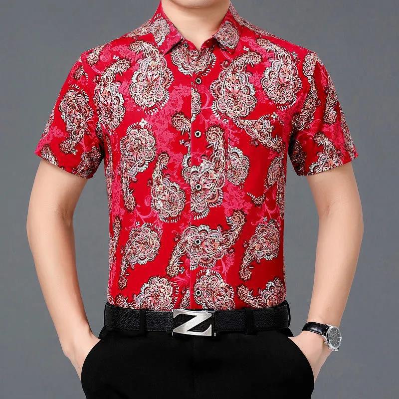 Men's Short-sleeved Floral Shirts, Men's High-end Shirts, Middle-aged and Elderly Dad Outfits