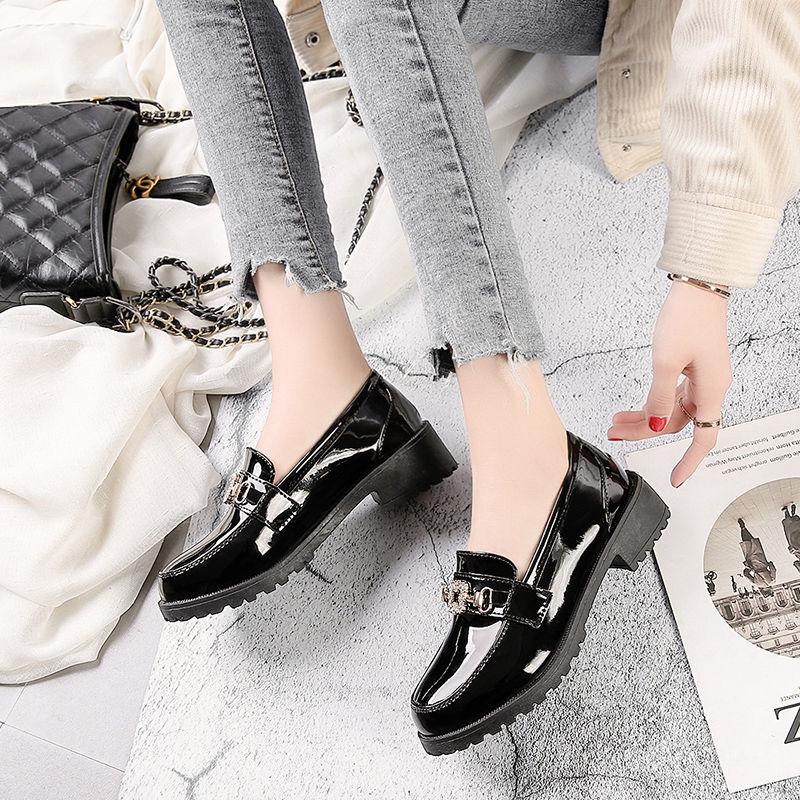 Women 'S Leather Shoes Female Students Wild Round Head Flats Thick Bottom Spring And Autumn Women 'S Loafer