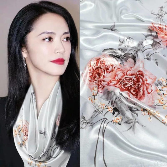 Silk 90cm Large Square Scarf Simulation Silk Scarf Female Scarf Spring Autumn and Winter Scarf Shawl Mother Head Scarf Wild Silk Scarf